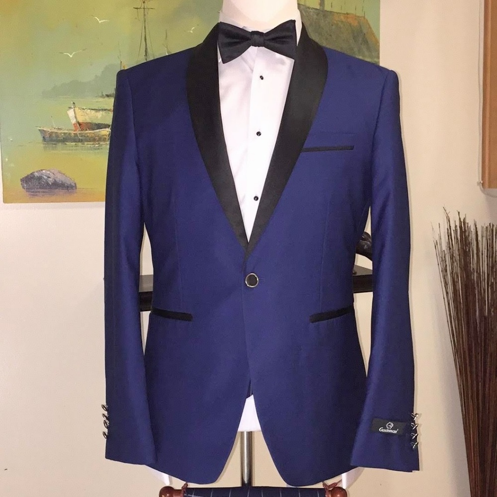 2 Piece Men's British Cut Plain Suit Slim Fit Blue